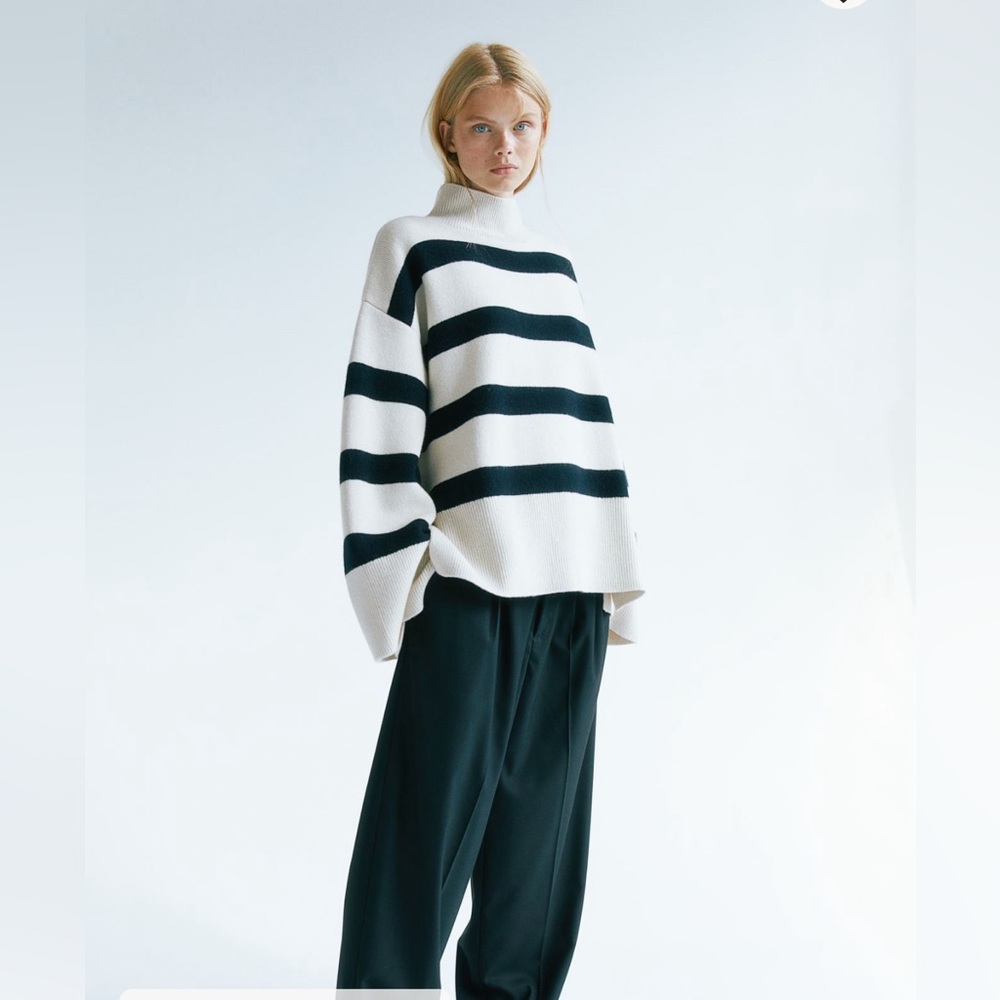 H&M Oversized Mock-turtleneck Striped Sweater - SIZE MEDIUM